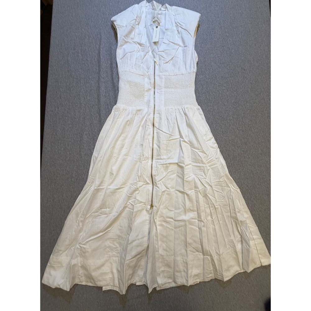 NWT Anthropologie Tommie Zip Front Midi Dress M White Smocked Cotton $170